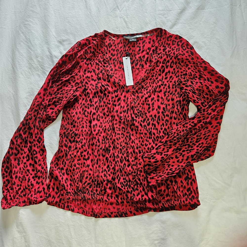 Brand New Sanctuary Red Cheetah Print Long Sleeve Wrap Blouse XS